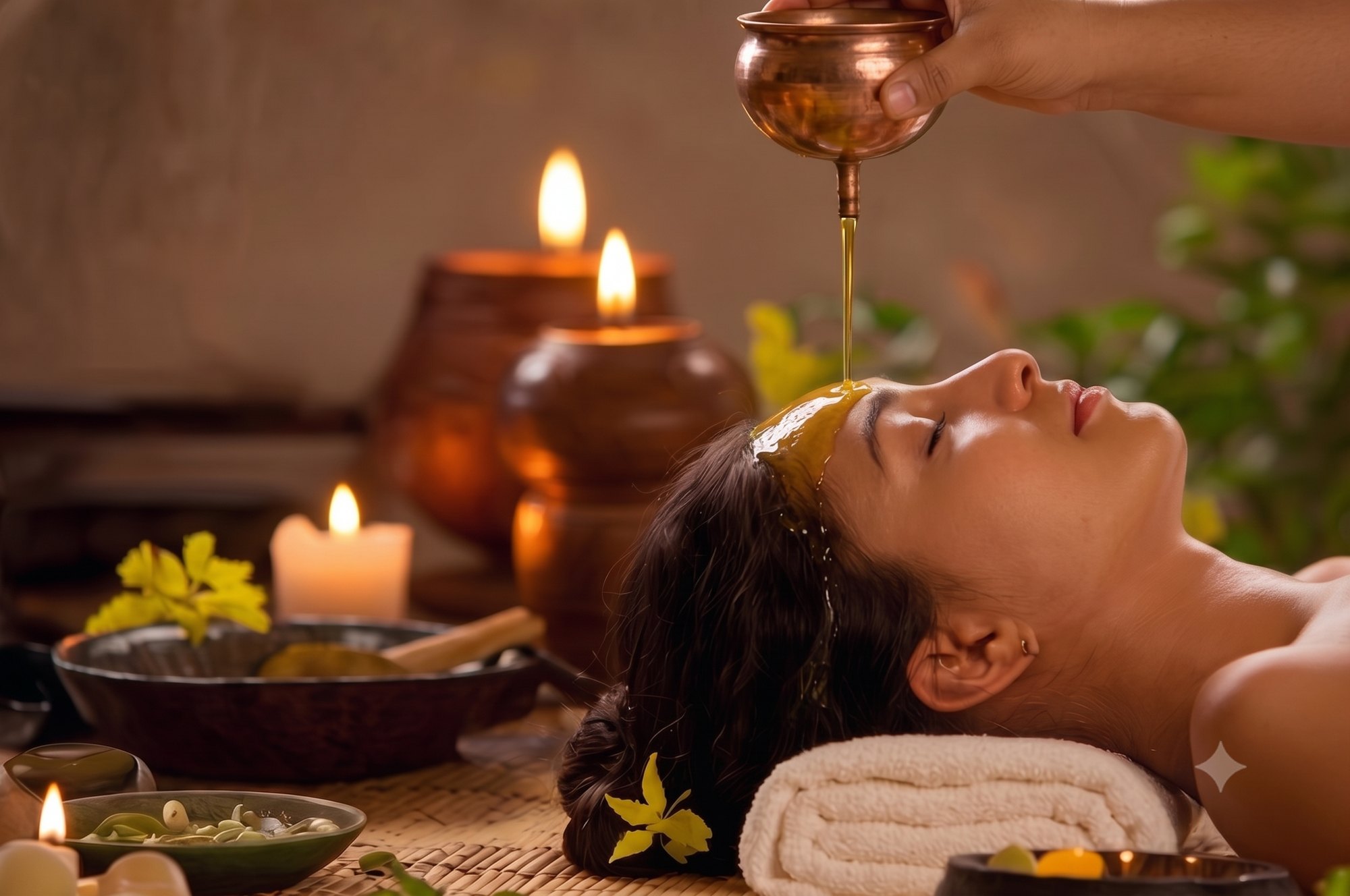 Shirodhara-Anwendung im Sa-Hitam Ayurveda Retreat