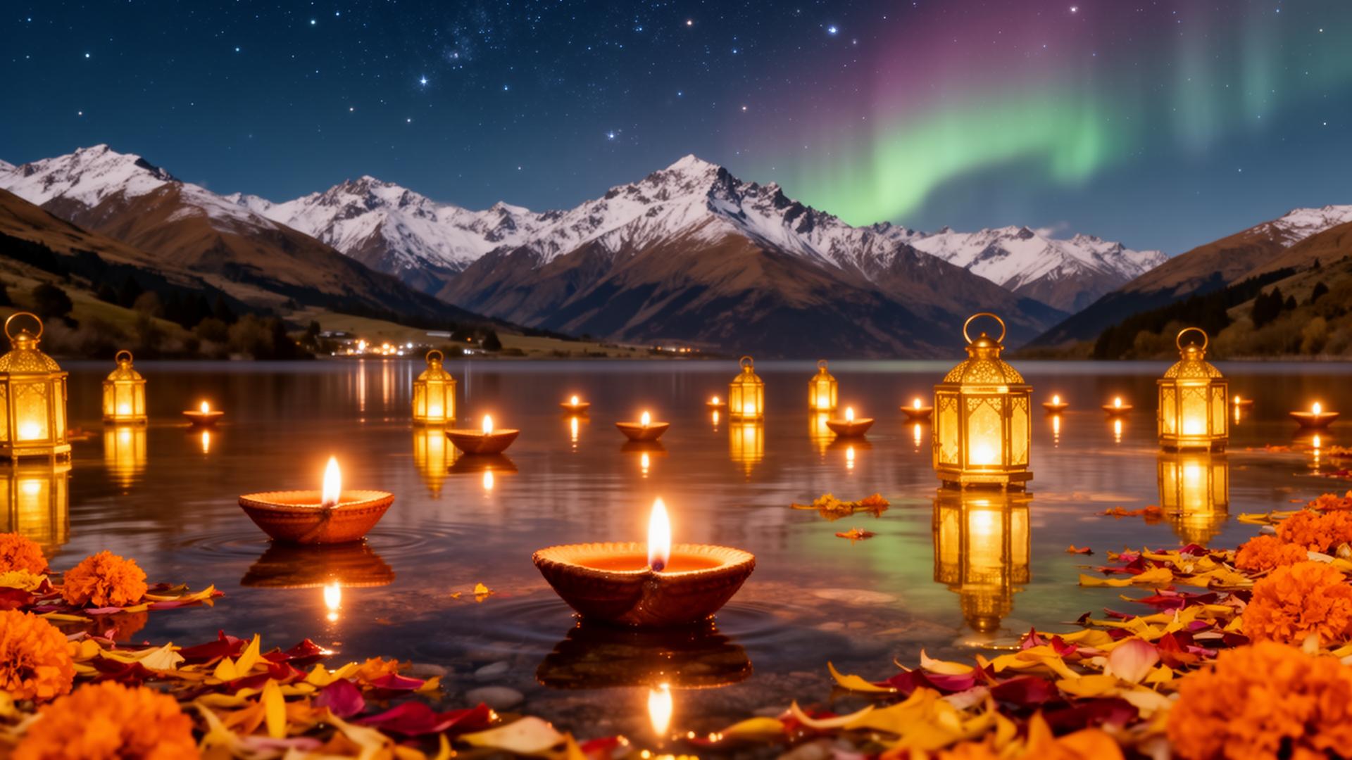 New Year fireworks over the mountains of Queenstown, New Zealand