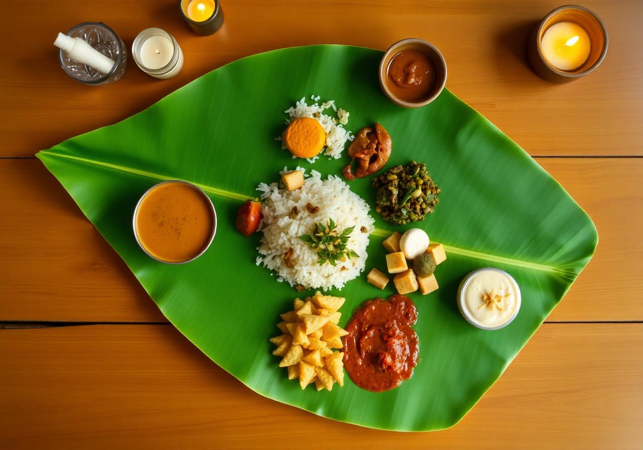 Satvic meal on banana leaf